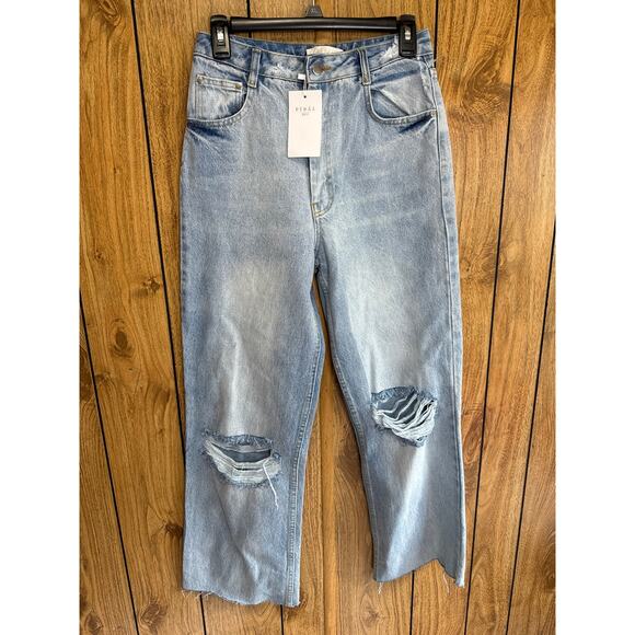 Piral Women's Ripped Straight Leg Jeans Raw Hem Light Wash NWT Blue Size Small - Picture 1 of 8
